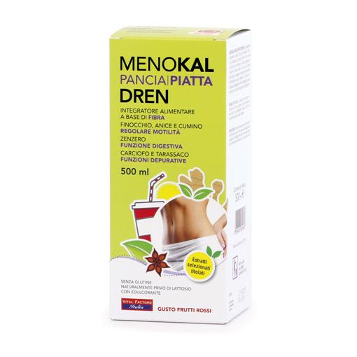 MENOKAL PANCIA PIATTA FIBRA DREN 500ML _ Formula liquida per la riduzione della distensione addominale e del girovita.
