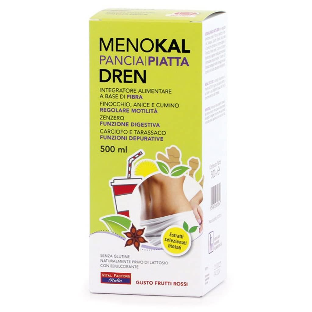 MENOKAL PANCIA PIATTA FIBRA DREN 500ML _ Formula liquida per la riduzione della distensione addominale e del girovita.
